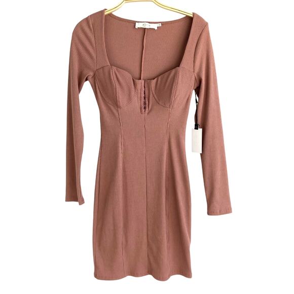 ASTR the Label Bustier Rib Knit Dress Women S Blush Bodycon Sweetheart Neck NWT - Picture 1 of 9